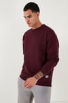 Regular Fit Bisiklet Yaka Pamuklu İçi Tüylü Yumuşak Şardonlu Erkek Sweat 5905255 VİŞNE