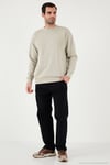Regular Fit Bisiklet Yaka Pamuklu İçi Tüylü Yumuşak Şardonlu Erkek Sweat 5905255 KREM