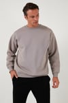Regular Fit Bisiklet Yaka Pamuklu İçi Tüylü Yumuşak Şardonlu Erkek Sweat 5905255 Kül