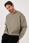 Regular Fit Bisiklet Yaka Pamuklu İçi Tüylü Yumuşak Şardonlu Erkek Sweat 5905255 Vizon Yeşili
