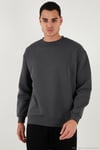Regular Fit Bisiklet Yaka Pamuklu İçi Tüylü Yumuşak Şardonlu Erkek Sweat 5905255 ANTRASİT