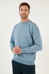 Regular Fit Bisiklet Yaka Pamuklu İçi Tüylü Yumuşak Şardonlu Erkek Sweat 5905255 MAVİ