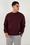 Regular Fit Bisiklet Yaka Pamuklu İçi Tüylü Yumuşak Şardonlu Erkek Sweat 5905255 VİŞNE