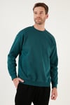 Regular Fit Bisiklet Yaka Pamuklu İçi Tüylü Yumuşak Şardonlu Erkek Sweat 5905255 PETROL