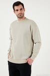 Regular Fit Bisiklet Yaka Pamuklu İçi Tüylü Yumuşak Şardonlu Erkek Sweat 5905255 KREM