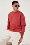 Regular Fit Bisiklet Yaka Pamuklu İçi Tüylü Yumuşak Şardonlu Erkek Sweat 59052553W4 BAYRAK KIRMIZI