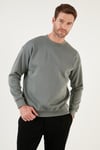 Regular Fit Bisiklet Yaka Pamuklu İçi Tüylü Yumuşak Şardonlu Erkek Sweat 5905255 AÇIK HAKİ