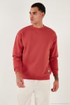 Regular Fit Bisiklet Yaka Pamuklu İçi Tüylü Yumuşak Şardonlu Erkek Sweat 59052553W4 BAYRAK KIRMIZI