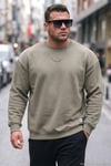 Regular Fit Bisiklet Yaka Pamuklu İçi Tüylü Yumuşak Şardonlu Erkek Sweat 5905255 Vizon Yeşili