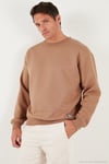 Regular Fit Bisiklet Yaka Pamuklu İçi Tüylü Yumuşak Şardonlu Erkek Sweat 5905255 Tarçın