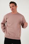 Regular Fit Bisiklet Yaka Pamuklu İçi Tüylü Yumuşak Şardonlu Erkek Sweat 5905255 GÜL