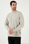 Regular Fit Bisiklet Yaka Pamuklu İçi Tüylü Yumuşak Şardonlu Erkek Sweat 5905255 KREM