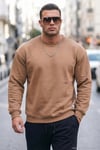 Regular Fit Bisiklet Yaka Pamuklu İçi Tüylü Yumuşak Şardonlu Erkek Sweat 5905255 Tarçın