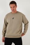 Regular Fit Bisiklet Yaka Pamuklu İçi Tüylü Yumuşak Şardonlu Erkek Sweat 5905405 Vizon Yeşili