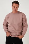 Regular Fit Bisiklet Yaka Pamuklu İçi Tüylü Yumuşak Şardonlu Erkek Sweat 5905255 GÜL