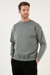 Regular Fit Bisiklet Yaka Pamuklu İçi Tüylü Yumuşak Şardonlu Erkek Sweat 5905255 AÇIK HAKİ