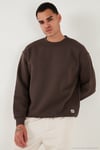 Regular Fit Bisiklet Yaka Pamuklu İçi Tüylü Yumuşak Şardonlu Erkek Sweat 5905255 KOYU KAHVE