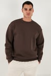Regular Fit Bisiklet Yaka Pamuklu İçi Tüylü Yumuşak Şardonlu Erkek Sweat 5905255 KOYU KAHVE