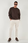 Regular Fit Bisiklet Yaka Pamuklu İçi Tüylü Yumuşak Şardonlu Erkek Sweat 5905255 KOYU KAHVE