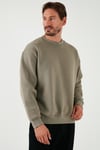 Regular Fit Bisiklet Yaka Pamuklu İçi Tüylü Yumuşak Şardonlu Erkek Sweat 5905255 Vizon Yeşili