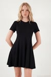 Regular Fit Bisiklet Yaka Pileli Mini Kadın Elbise 5866342 SİYAH