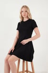Regular Fit Bisiklet Yaka Pileli Mini Kadın Elbise 5866342 SİYAH