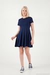 Regular Fit Bisiklet Yaka Pileli Mini Kadın Elbise 5866342 LACİVERT
