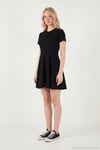Regular Fit Bisiklet Yaka Pileli Mini Kadın Elbise 5866342 SİYAH