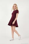 Regular Fit Bisiklet Yaka Pileli Mini Kadın Elbise 5866342 BORDO