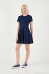 Regular Fit Bisiklet Yaka Pileli Mini Kadın Elbise 5866342 LACİVERT