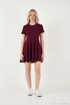 Regular Fit Bisiklet Yaka Pileli Mini Kadın Elbise 5866342 BORDO