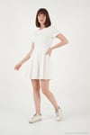 Regular Fit Bisiklet Yaka Pileli Mini Kadın Elbise 5866342 EKRU