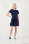 Regular Fit Bisiklet Yaka Pileli Mini Kadın Elbise 5866342 LACİVERT