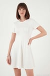Regular Fit Bisiklet Yaka Pileli Mini Kadın Elbise 5866342 EKRU