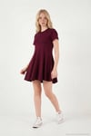 Regular Fit Bisiklet Yaka Pileli Mini Kadın Elbise 5866342 BORDO