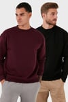 Regular Fit Bisiklet Yaka Şardonlu 2'li Paket Erkek Sweat 5905255S2 SİYAH-VİŞNE