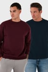 Regular Fit Bisiklet Yaka Şardonlu 2'li Paket Erkek Sweat 5905255S2 Koyu Lacivert-Vişne