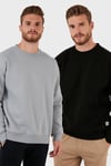 Regular Fit Bisiklet Yaka Şardonlu 2'li Paket Erkek Sweat 5905255S2 AÇIK GRİ-SİYAH