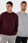 Regular Fit Bisiklet Yaka Şardonlu 2'li Paket Erkek Sweat 5905255S2 Açık Gri-Vişne