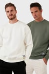 Regular Fit Bisiklet Yaka Şardonlu 2'li Paket Erkek Sweat 5905255S2 Ekru-Haki