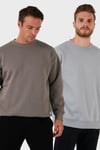 Regular Fit Bisiklet Yaka Şardonlu 2'li Paket Erkek Sweat 5905255S2 TOPRAK-AÇIK GRİ