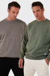 Regular Fit Bisiklet Yaka Şardonlu 2'li Paket Erkek Sweat 5905255S2 TOPRAK-HAKİ