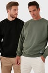 Regular Fit Bisiklet Yaka Şardonlu 2'li Paket Erkek Sweat 5905255S2 HAKİ-SİYAH