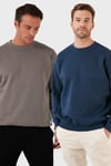 Regular Fit Bisiklet Yaka Şardonlu 2'li Paket Erkek Sweat 5905255S2 İNDİGO-TOPRAK