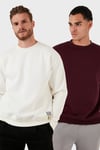 Regular Fit Bisiklet Yaka Şardonlu 2'li Paket Erkek Sweat 5905255S2 EKRU-VİŞNE