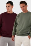 Regular Fit Bisiklet Yaka Şardonlu 2'li Paket Erkek Sweat 5905255S2 Haki-Vişne