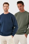 Regular Fit Bisiklet Yaka Şardonlu 2'li Paket Erkek Sweat 5905255S2 İNDİGO-HAKİ