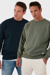 Regular Fit Bisiklet Yaka Şardonlu 2'li Paket Erkek Sweat 5905255S2 Haki-Koyu Lacivert