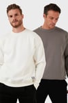 Regular Fit Bisiklet Yaka Şardonlu 2'li Paket Erkek Sweat 5905255S2 Ekru-Toprak