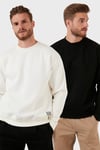 Regular Fit Bisiklet Yaka Şardonlu 2'li Paket Erkek Sweat 5905255S2 EKRU-SİYAH